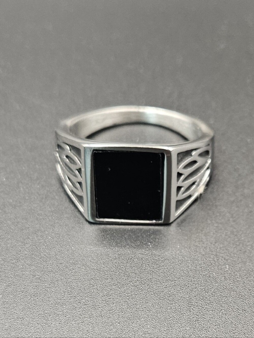 Stainless Steel Black Square Signet Ring Size 10.5 Cutout Flame Jewelry